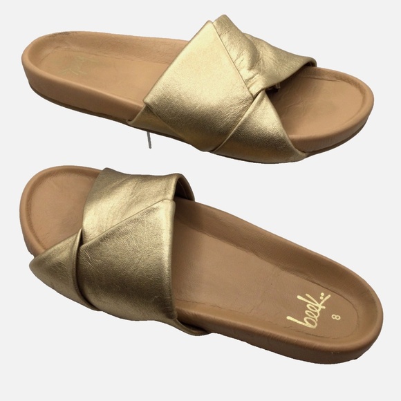 BEEK Tori Leather Slides Sandals Gold Womens Size 8 Metallic - Picture 1 of 13